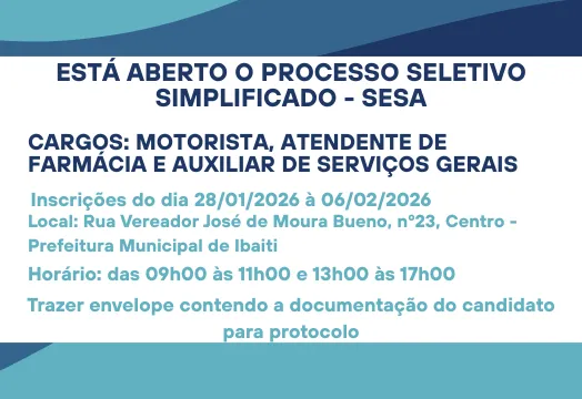 ESTÁ ABERTO O PROCESSO SELETIVO SIMPLIFICADO